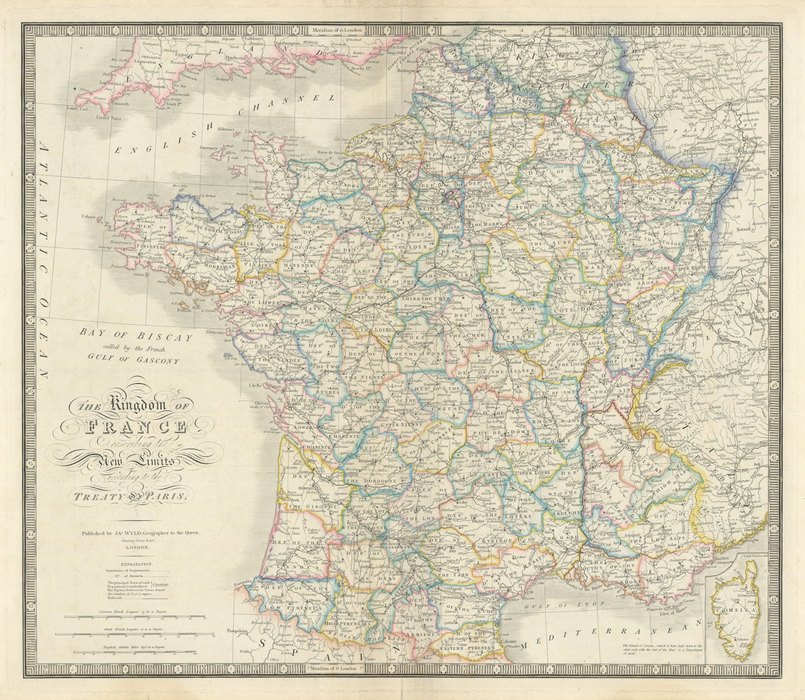 The Kingdom of France describing the New Limits… by James Wyld 1844 old map